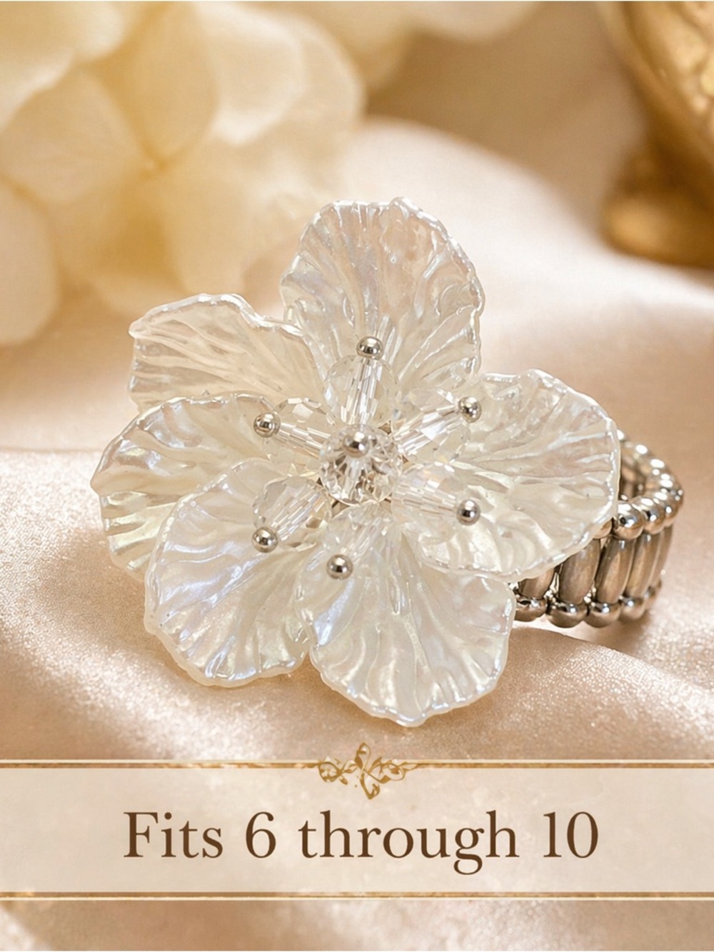 paparazzi Iridescent White Floral Stretch Ring